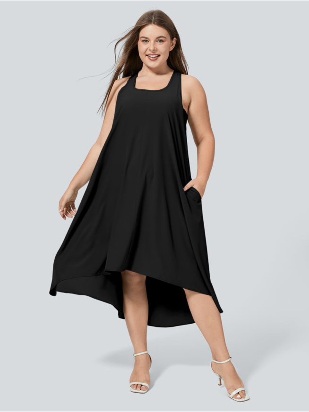 HALARA Black High-Low Swing Dress with Racerback Straps